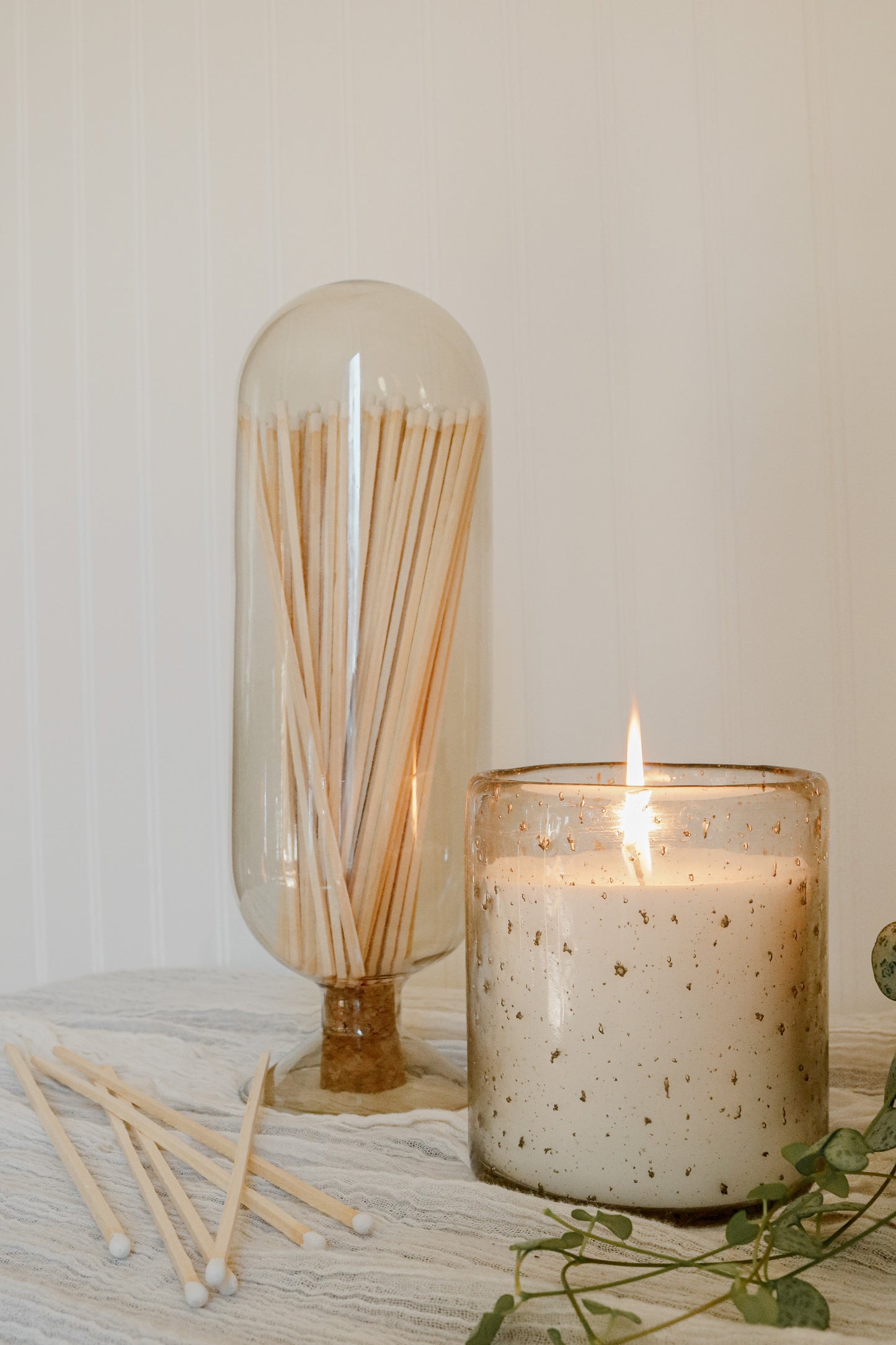 Smoke Gray Handblown Cloche Jar With Matches and Striker