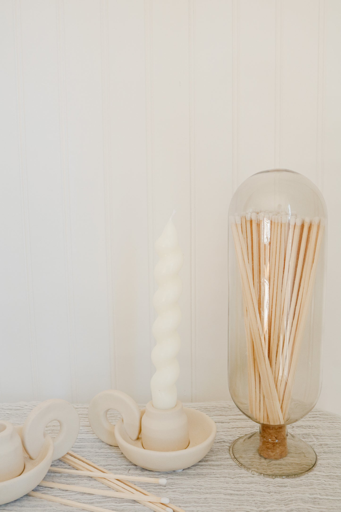Smoke Gray Handblown Cloche Jar With Matches and Striker