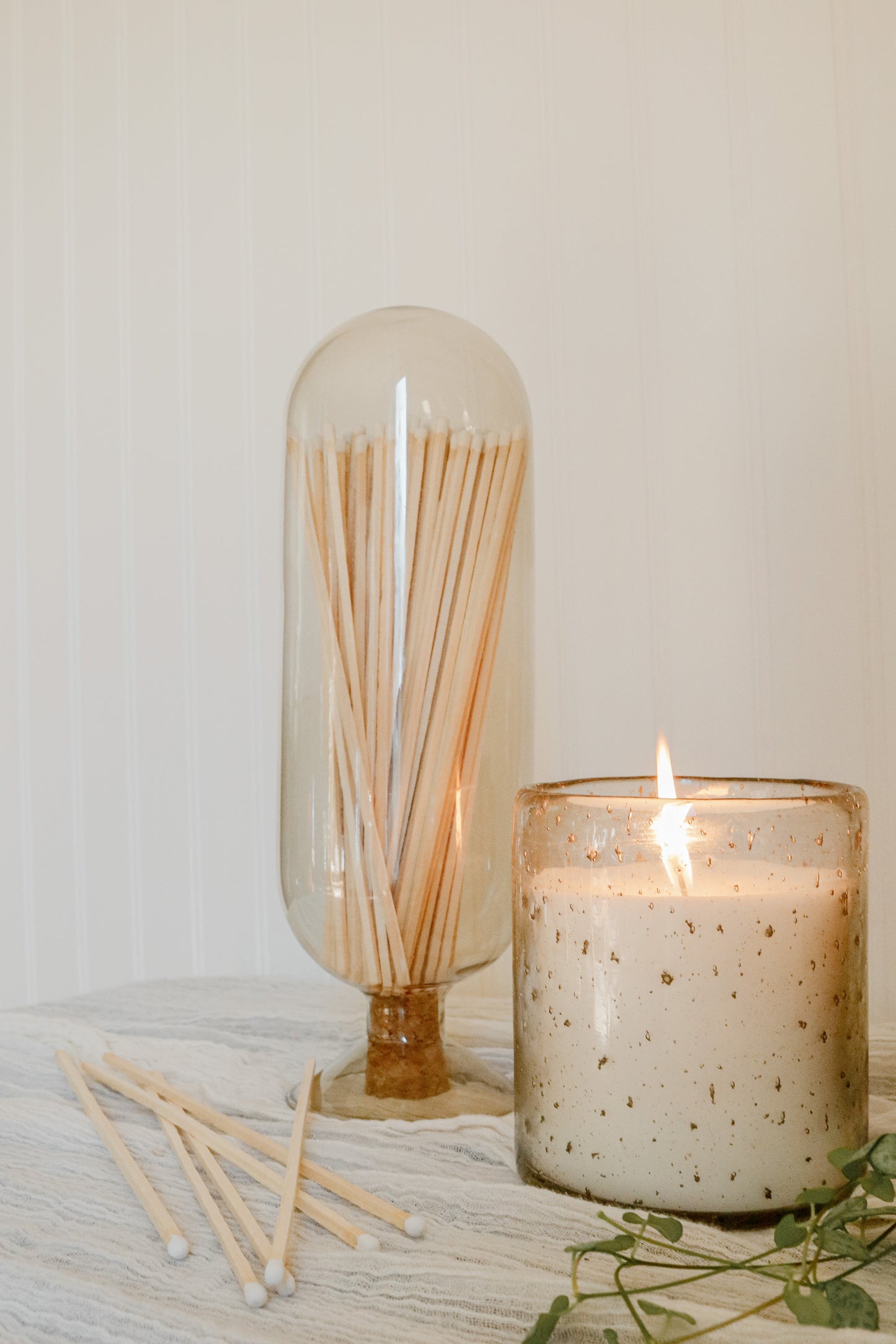 Smoke Gray Handblown Cloche Jar With Matches and Striker