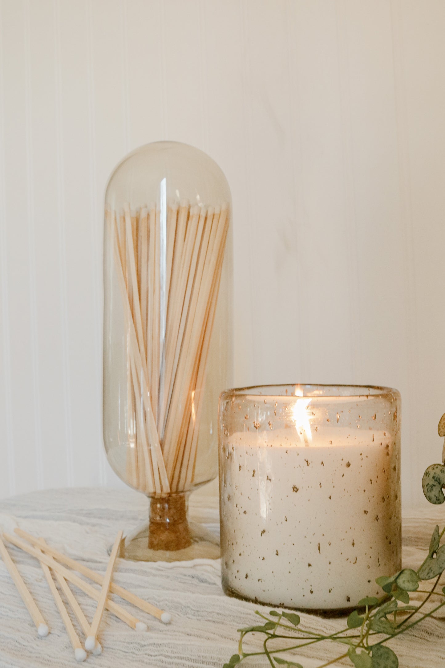 Smoke Gray Handblown Cloche Jar With Matches and Striker