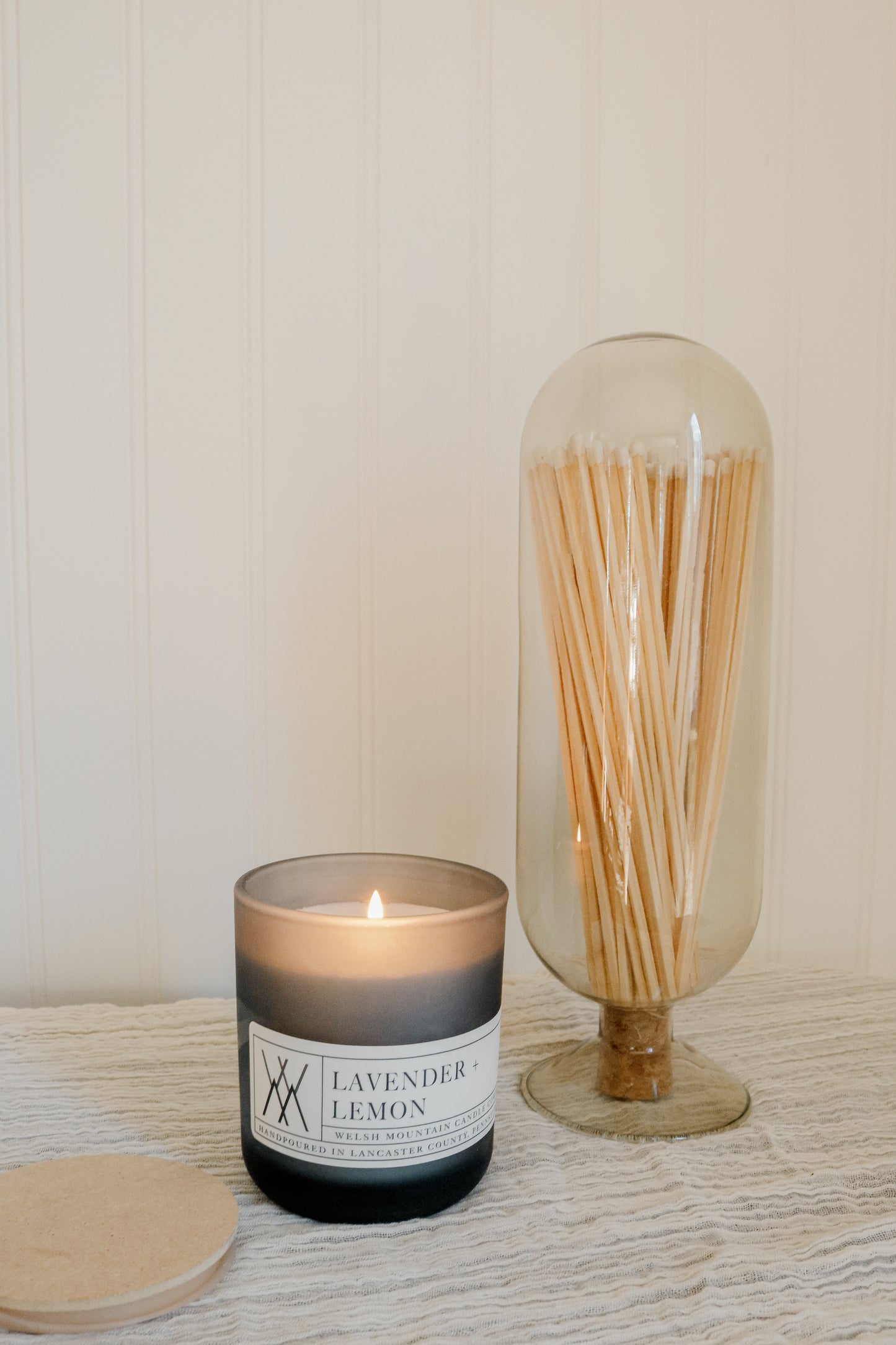 Smoke Gray Handblown Cloche Jar With Matches and Striker