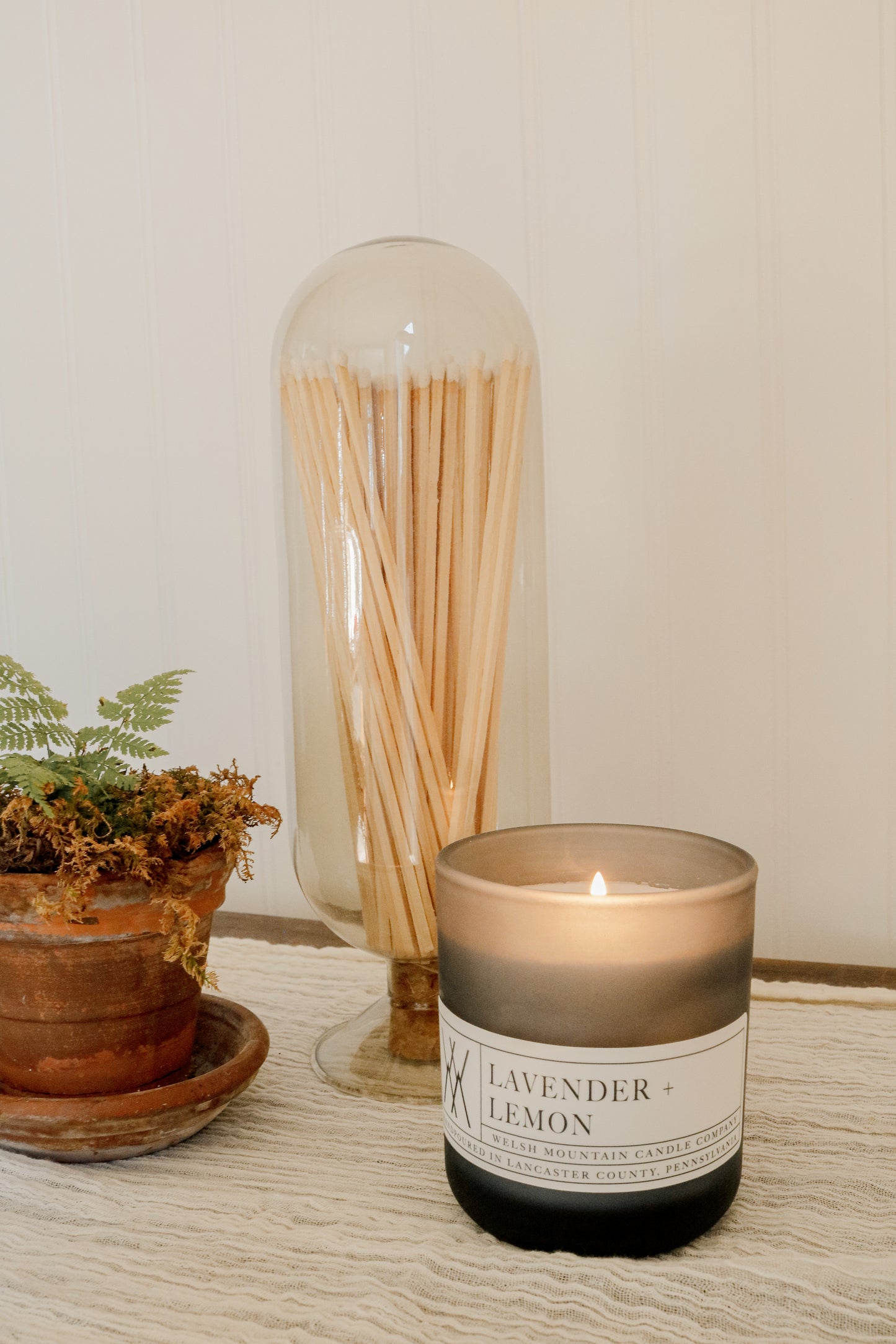 Smoke Gray Handblown Cloche Jar With Matches and Striker