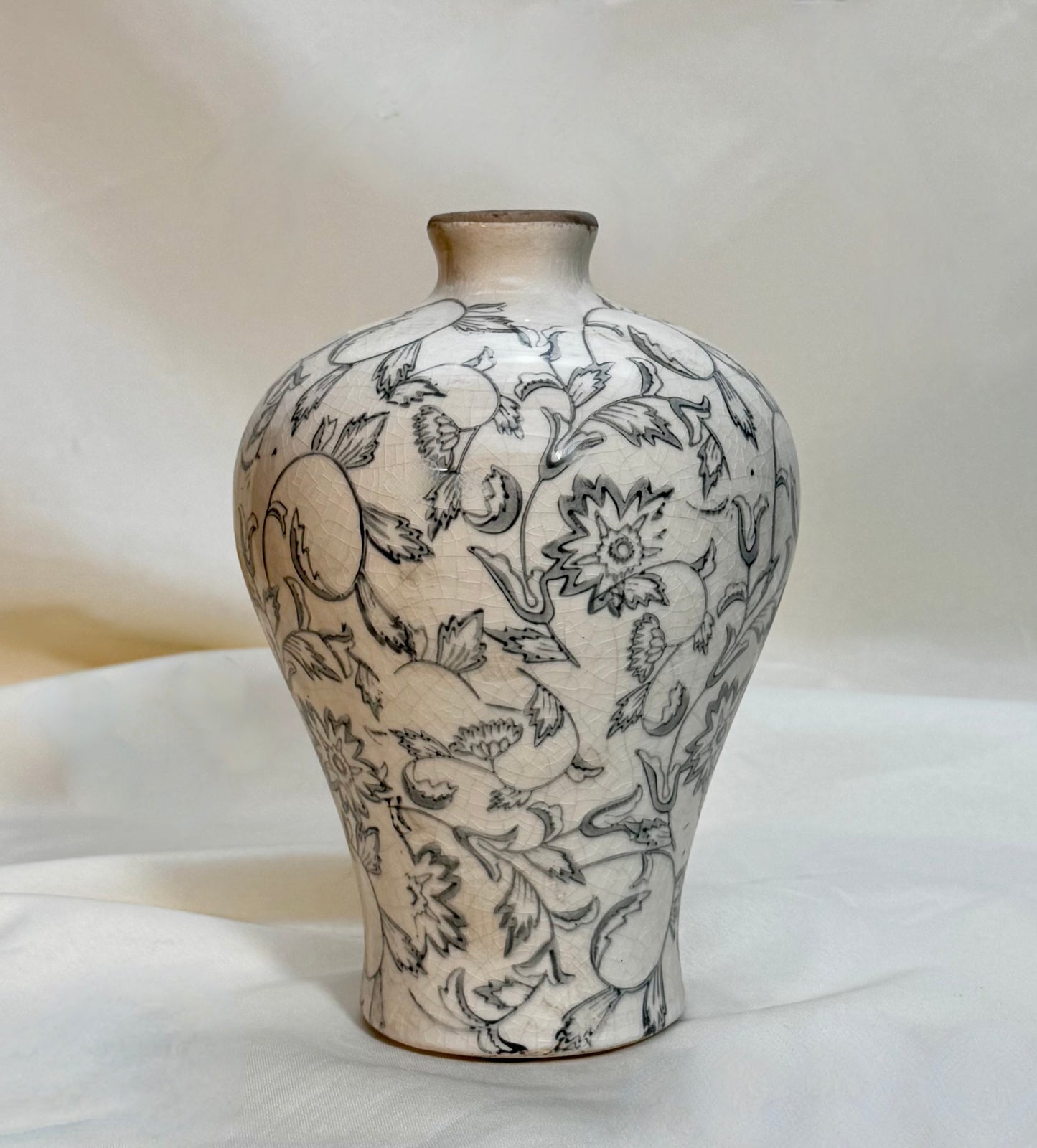 Grayish Blue Ivory Floral Vase