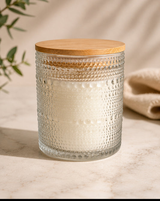 20oz Beaded Glass Candle With Wood Lid