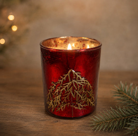 16oz. Red and Gold Coconut Evergreen Candle