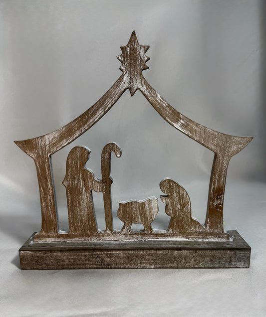 White Wash Wood Nativity