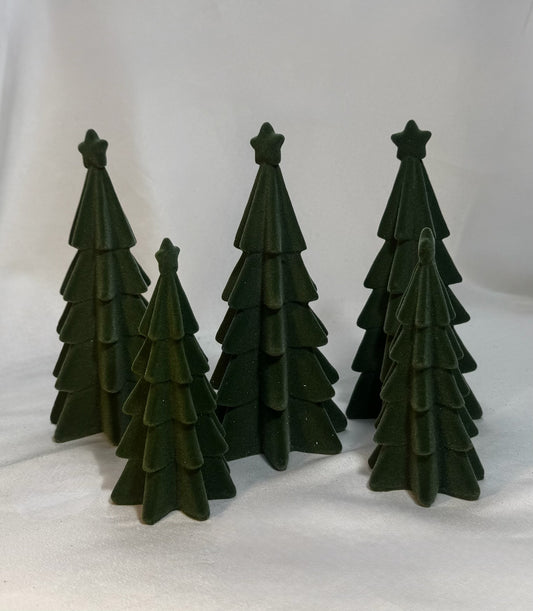 Set Of 2 green velvet trees with star on top
