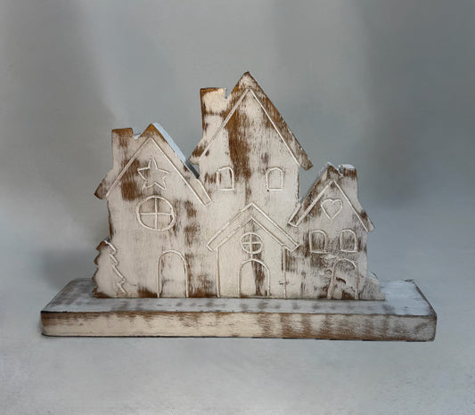 White Wash Wood Christmas village
