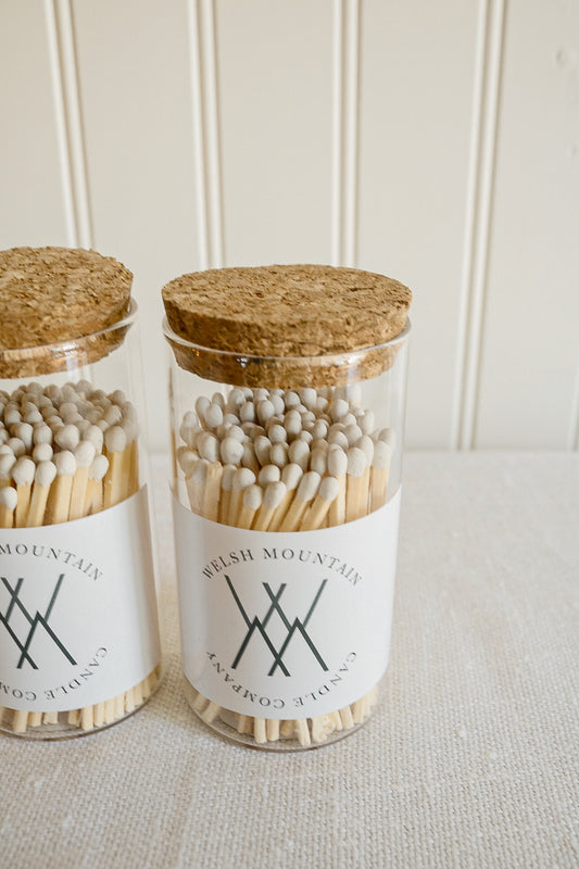 Matches in glass cork top jar